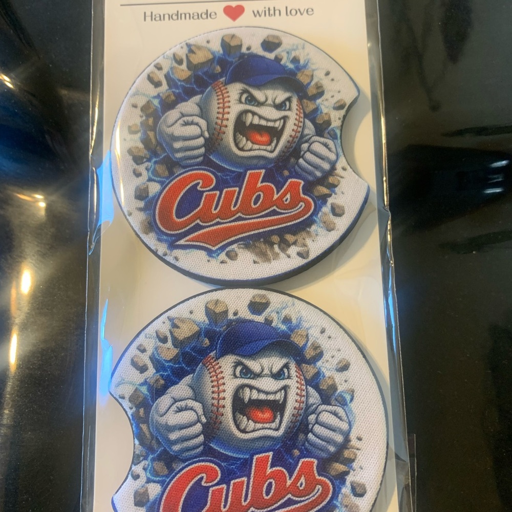 Chicago Cubs Aggressive Baseball Car Coaster Set - Blue Red White